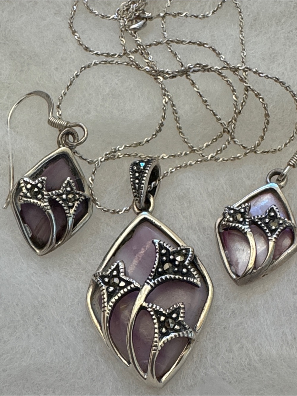 Sterling-Silver Lavender MOP Pendant Necklace and Earring Set